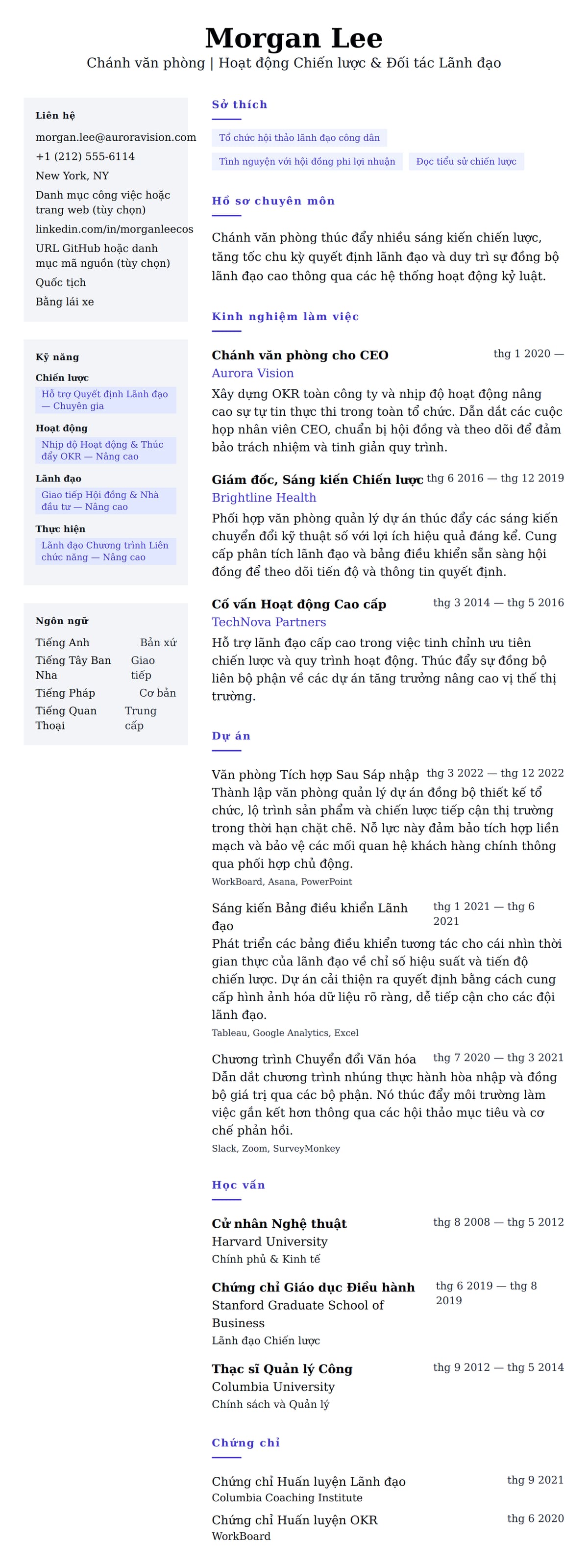 Xem trước CV cho Ví dụ Sơ yếu lý lịch Chánh văn phòng