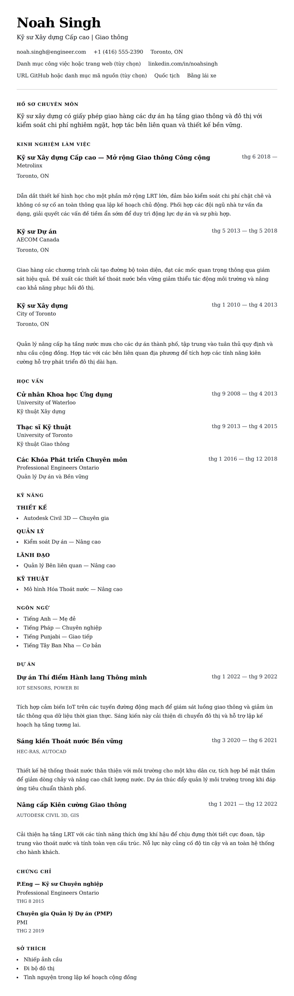 Xem trước CV cho Ví dụ Sơ yếu lý lịch Kỹ sư Xây dựng