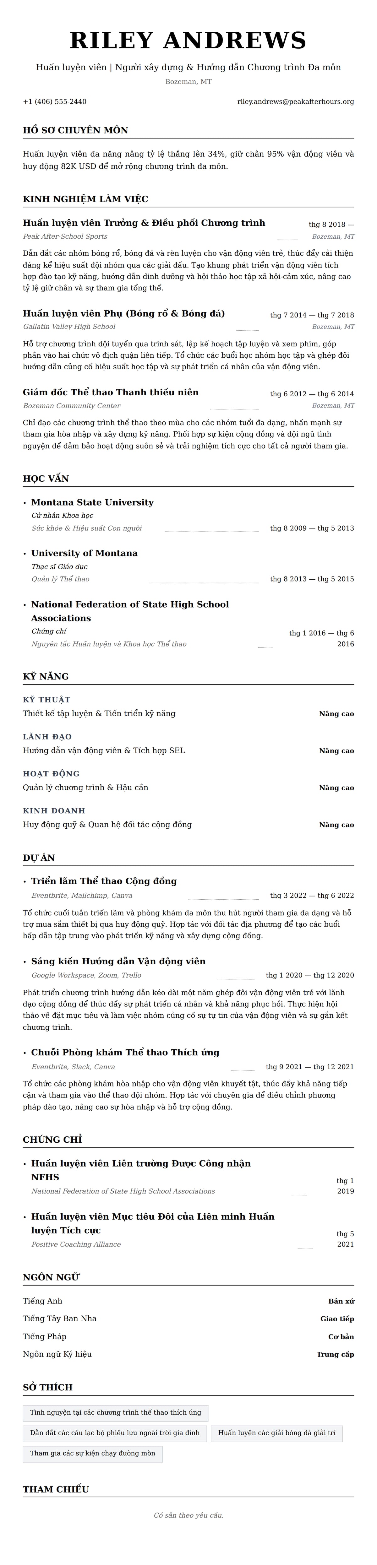 Xem trước CV cho Mẫu Sơ yếu lý lịch Huấn luyện viên
