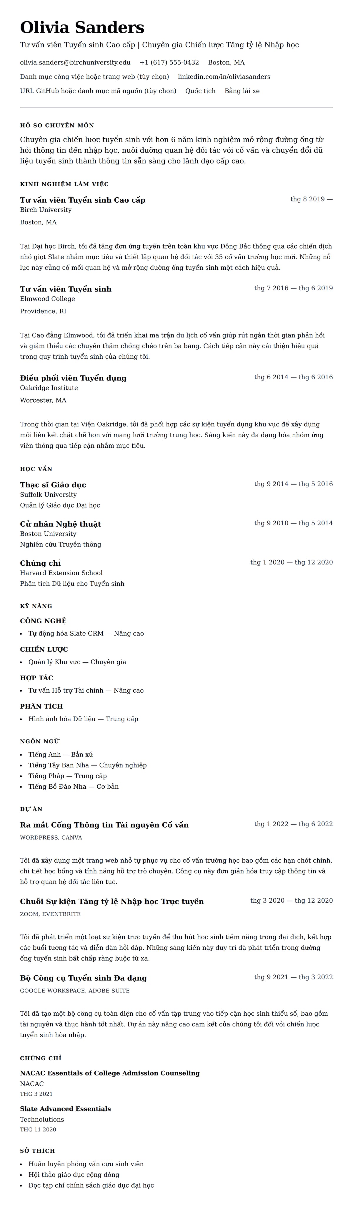 Xem trước CV cho Mẫu Sơ yếu lý lịch Tư vấn viên Tuyển sinh Đại học