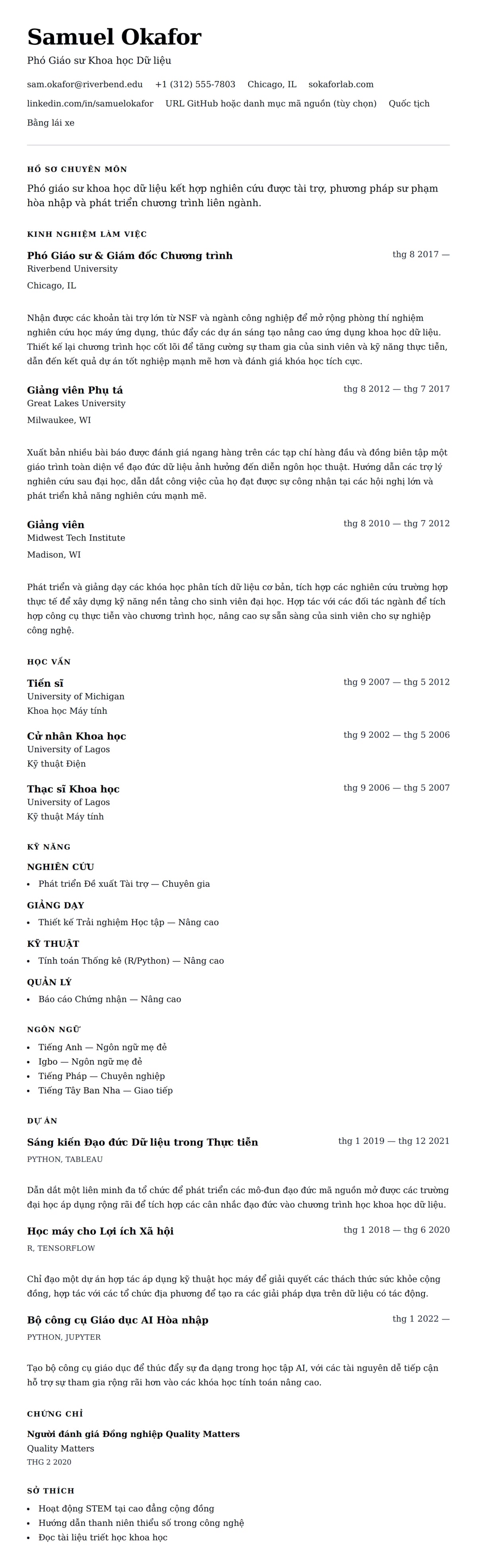 Xem trước CV cho Mẫu Sơ yếu lý lịch Giảng viên Đại học