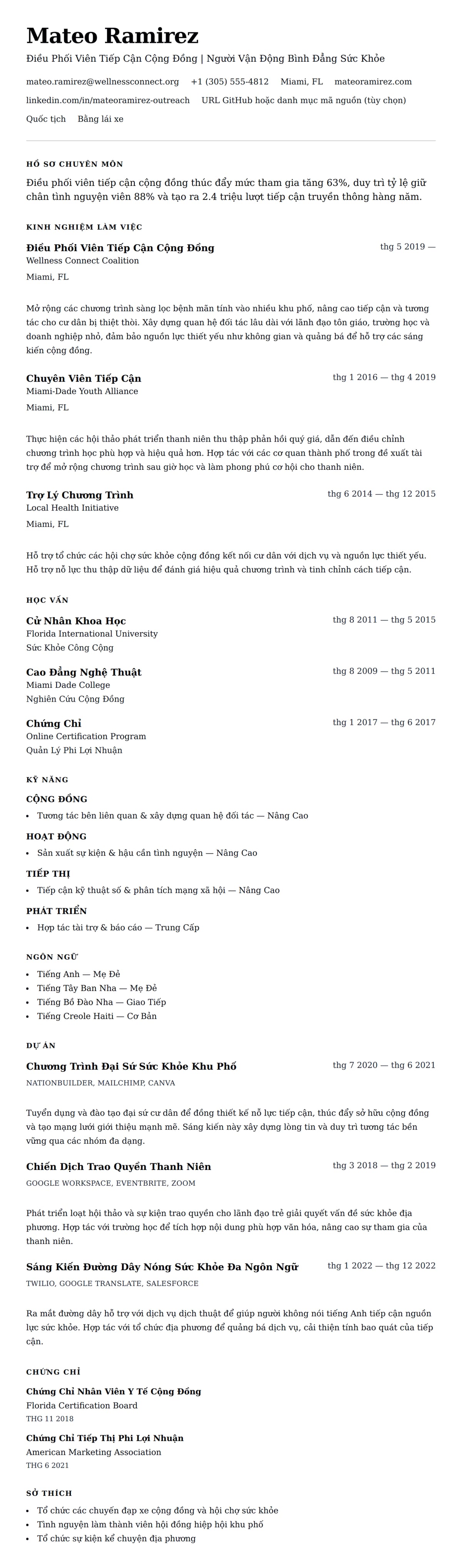 Xem trước CV cho Ví Dụ Sơ Yếu Lý Lịch Điều Phối Viên Tiếp Cận Cộng Đồng