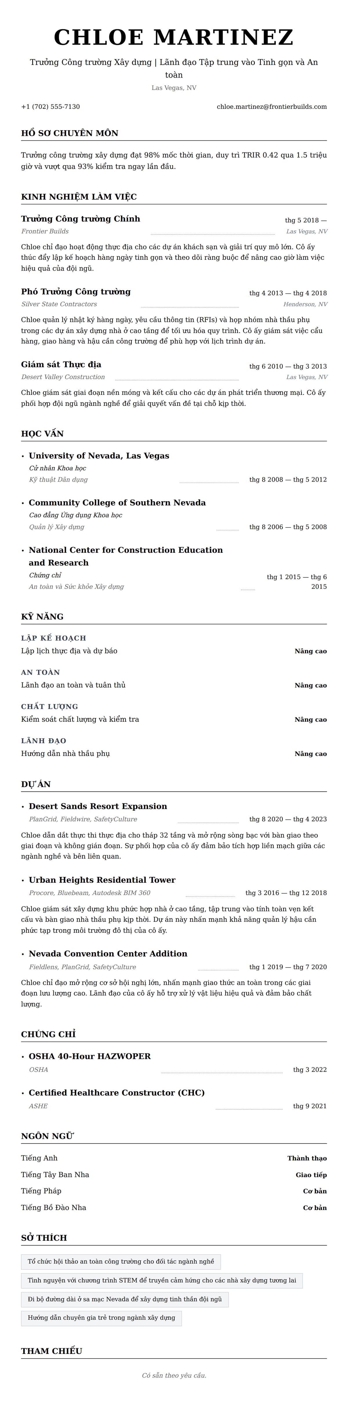 Xem trước CV cho Mẫu Sơ yếu lý lịch Trưởng Công trường Xây dựng