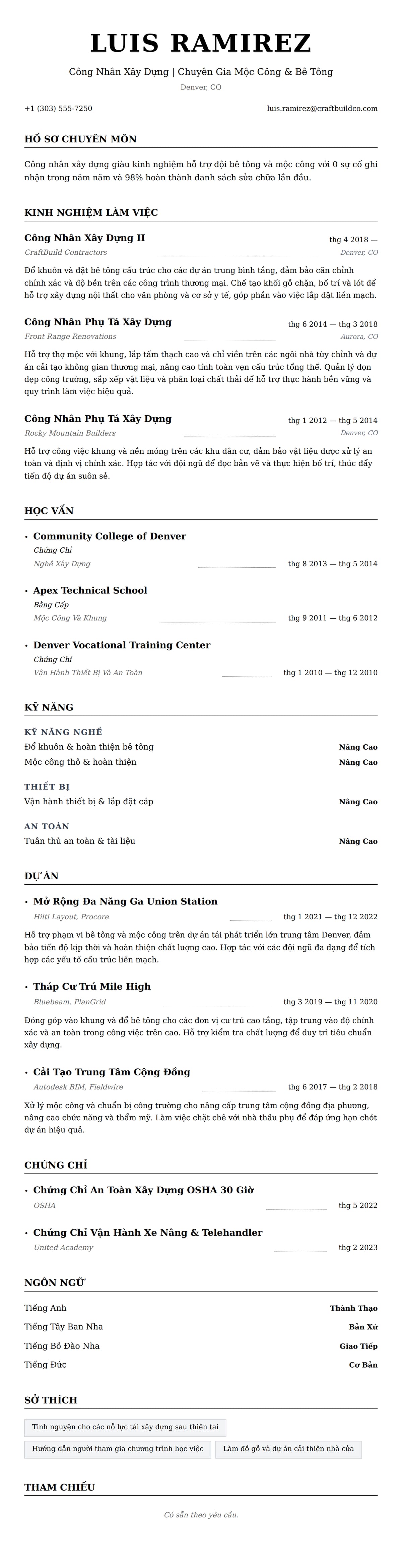 Xem trước CV cho Ví Dụ Sơ Yếu Lý Lịch Công Nhân Xây Dựng