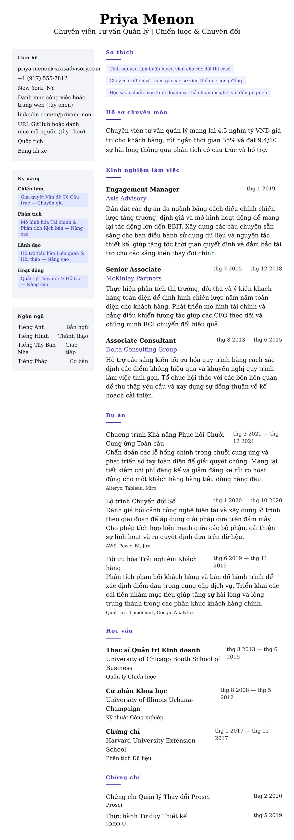 Xem trước CV cho Ví dụ Sơ yếu lý lịch Chuyên viên Tư vấn Quản lý