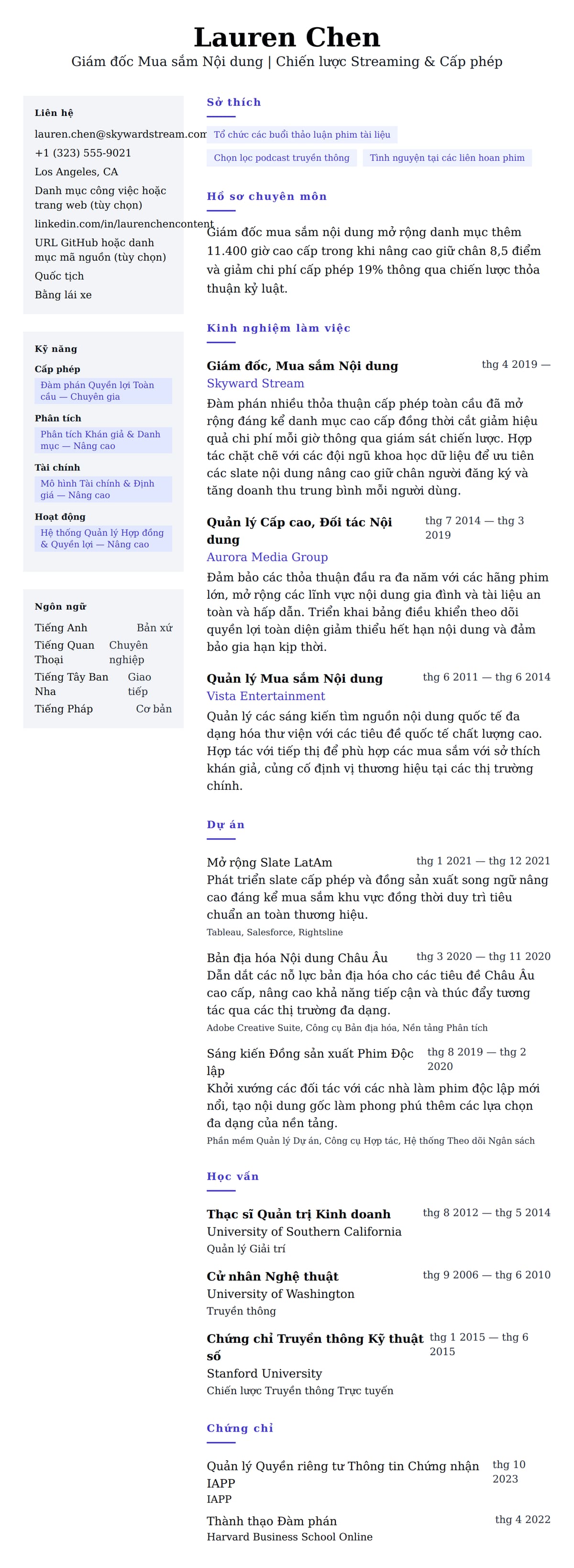 Xem trước CV cho Mẫu Sơ yếu lý lịch Giám đốc Mua sắm Nội dung