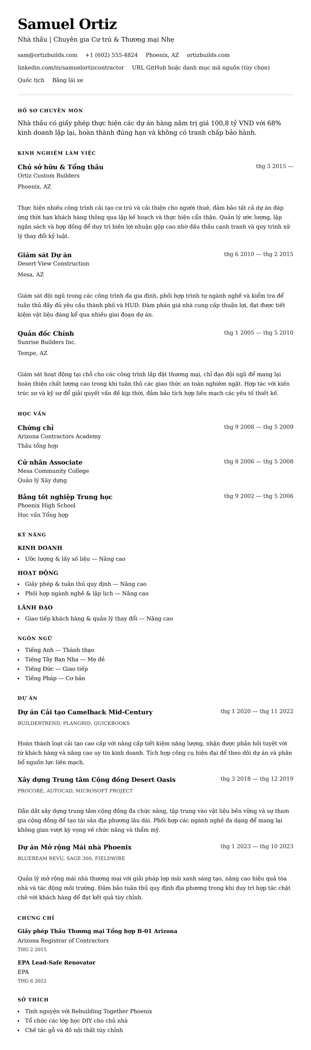 Xem trước CV cho Mẫu Sơ yếu lý lịch Nhà thầu