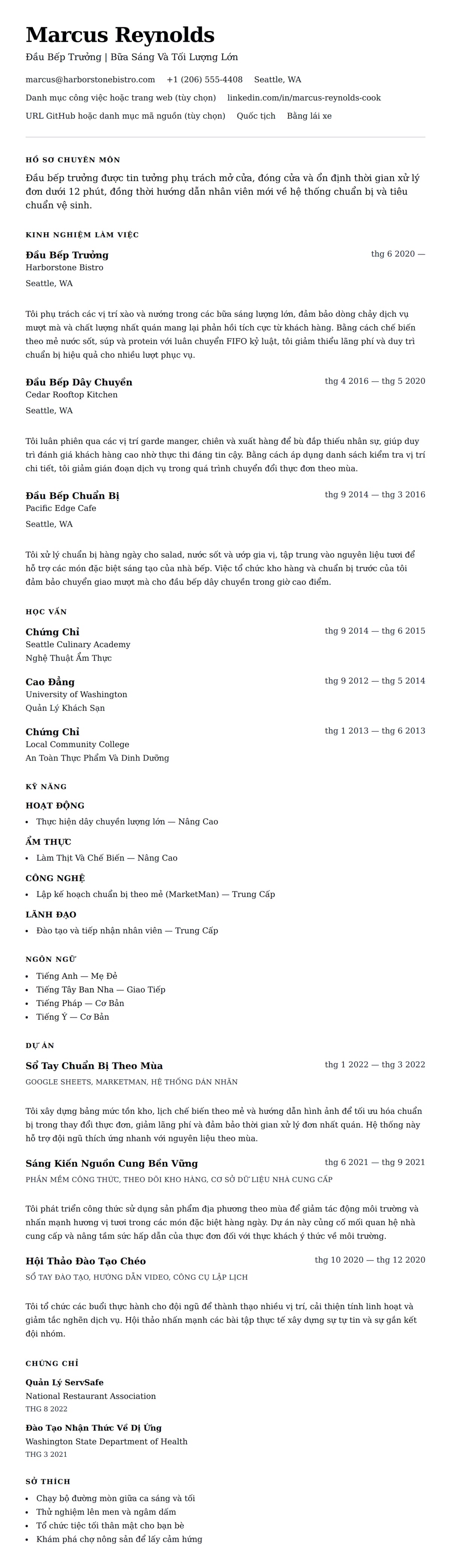 Xem trước CV cho Ví Dụ Sơ Yếu Lý Lịch Đầu Bếp