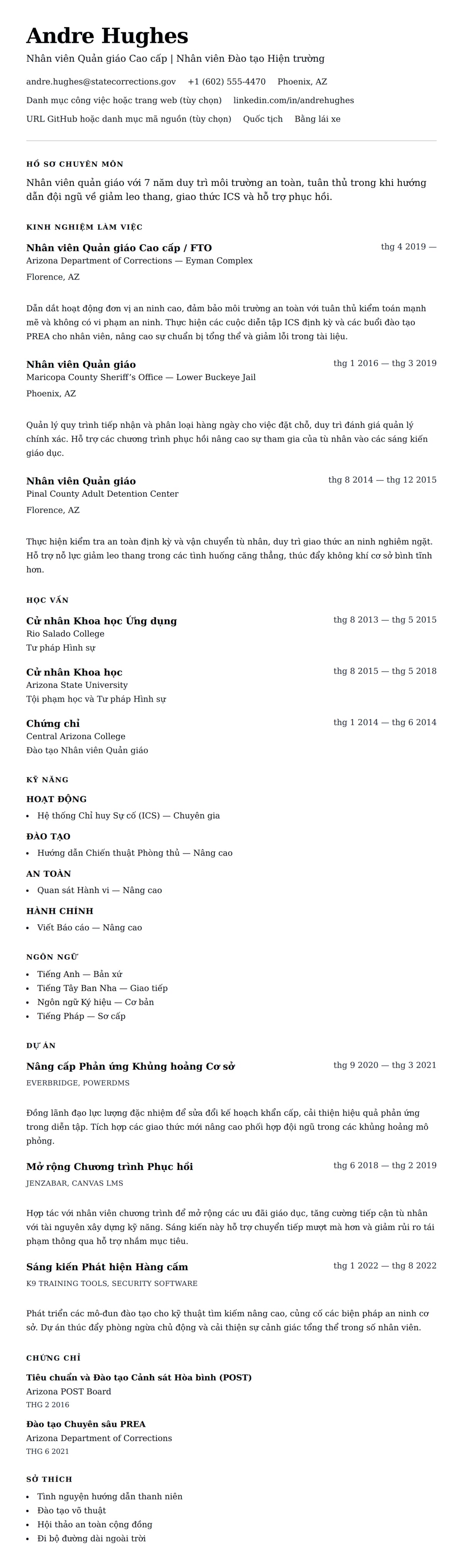 Xem trước CV cho Ví dụ Sơ yếu lý lịch Nhân viên Quản giáo