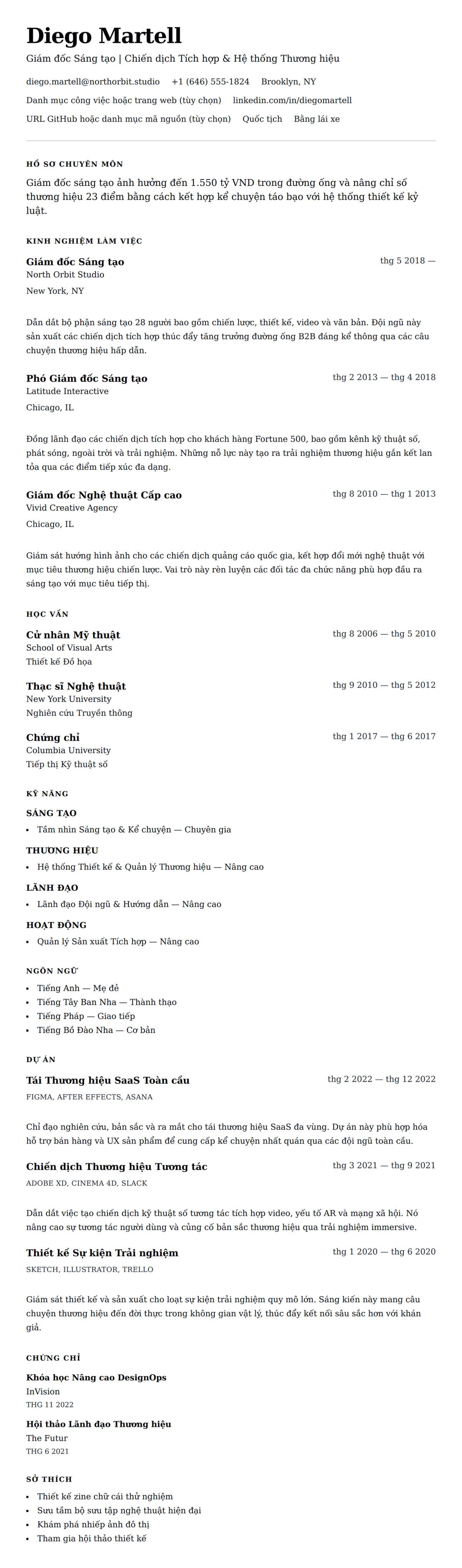 Xem trước CV cho Ví dụ Sơ yếu lý lịch Giám đốc Sáng tạo