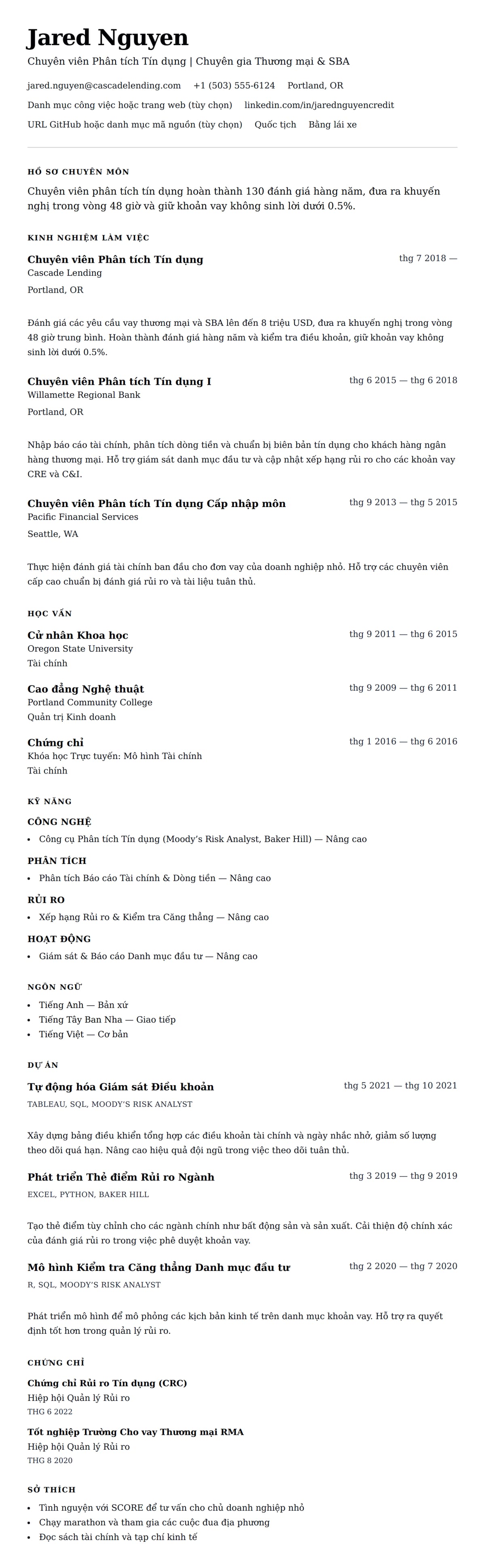 Xem trước CV cho Ví dụ Sơ yếu lý lịch Chuyên viên Phân tích Tín dụng