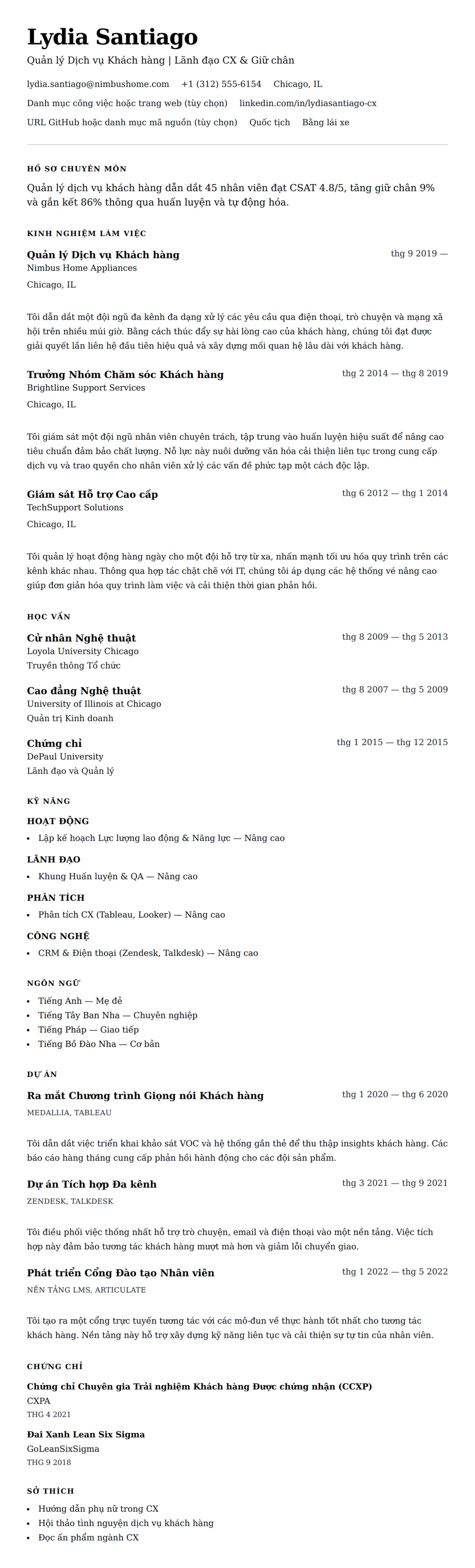 Xem trước CV cho Ví dụ Sơ yếu lý lịch Quản lý Dịch vụ Khách hàng