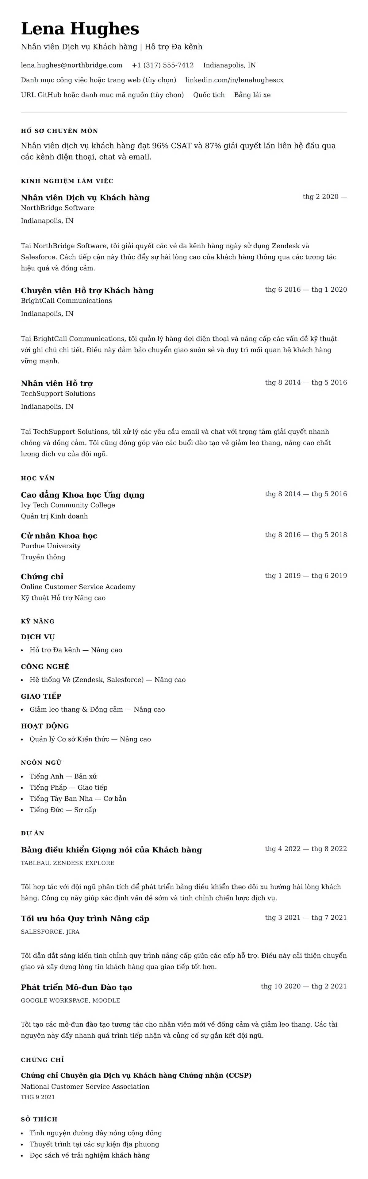 Xem trước CV cho Ví dụ Sơ yếu lý lịch Nhân viên Dịch vụ Khách hàng