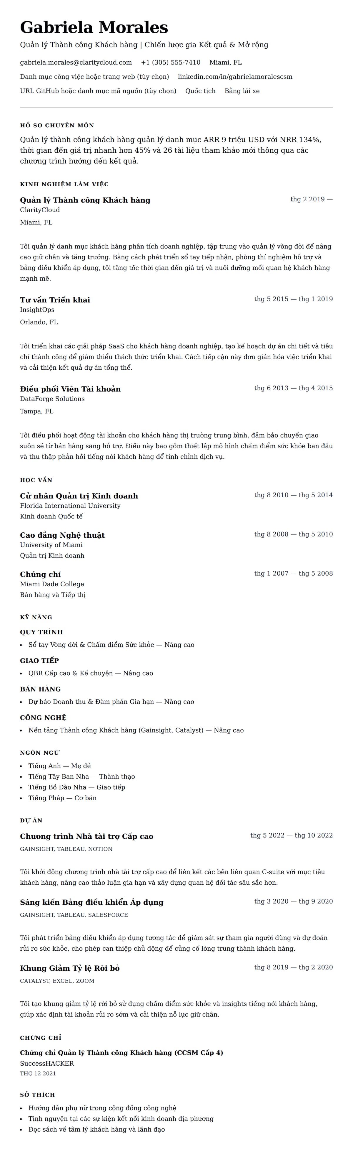 Xem trước CV cho Ví dụ Sơ yếu lý lịch Quản lý Thành công Khách hàng