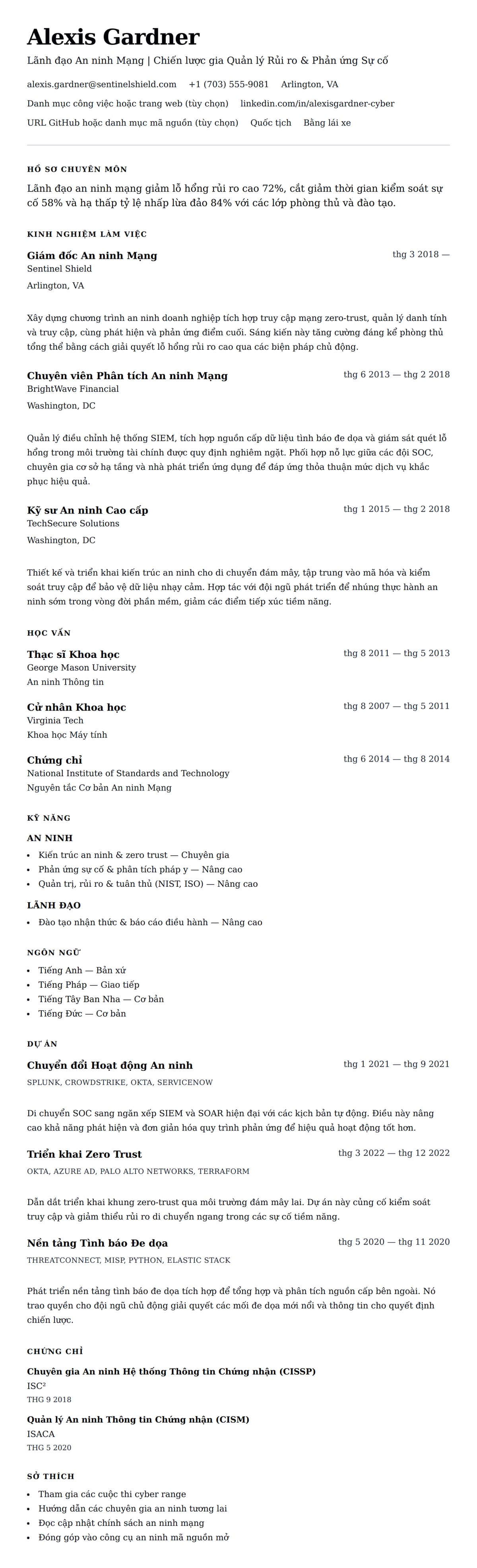 Xem trước CV cho Ví dụ Sơ yếu lý lịch Chuyên gia An ninh Mạng