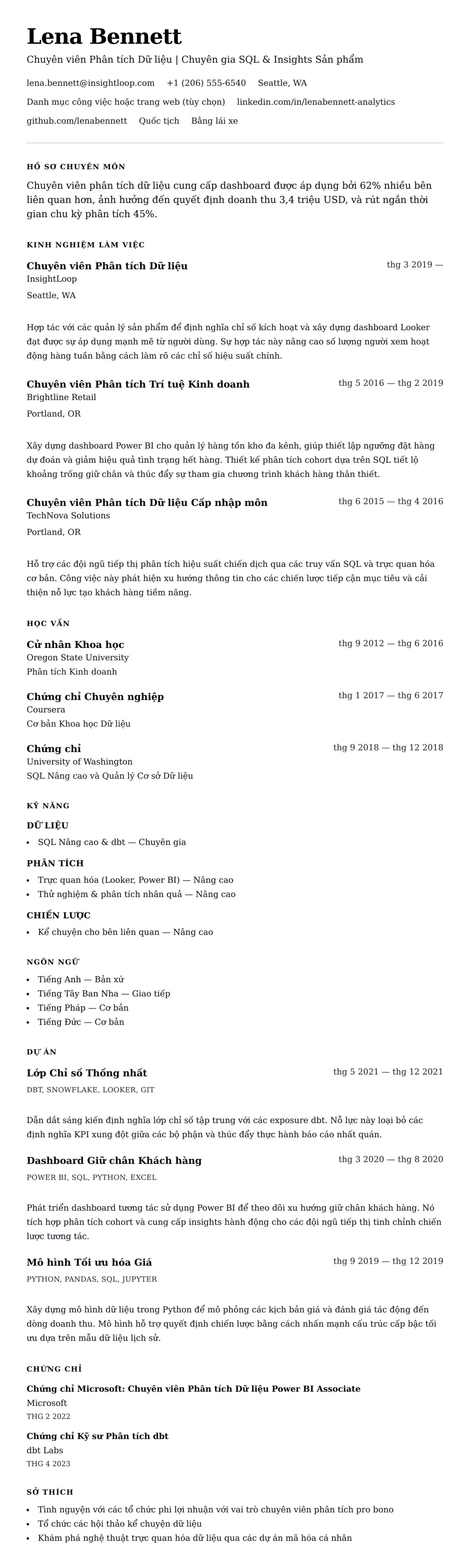 Xem trước CV cho Ví dụ Sơ yếu lý lịch Chuyên viên Phân tích Dữ liệu