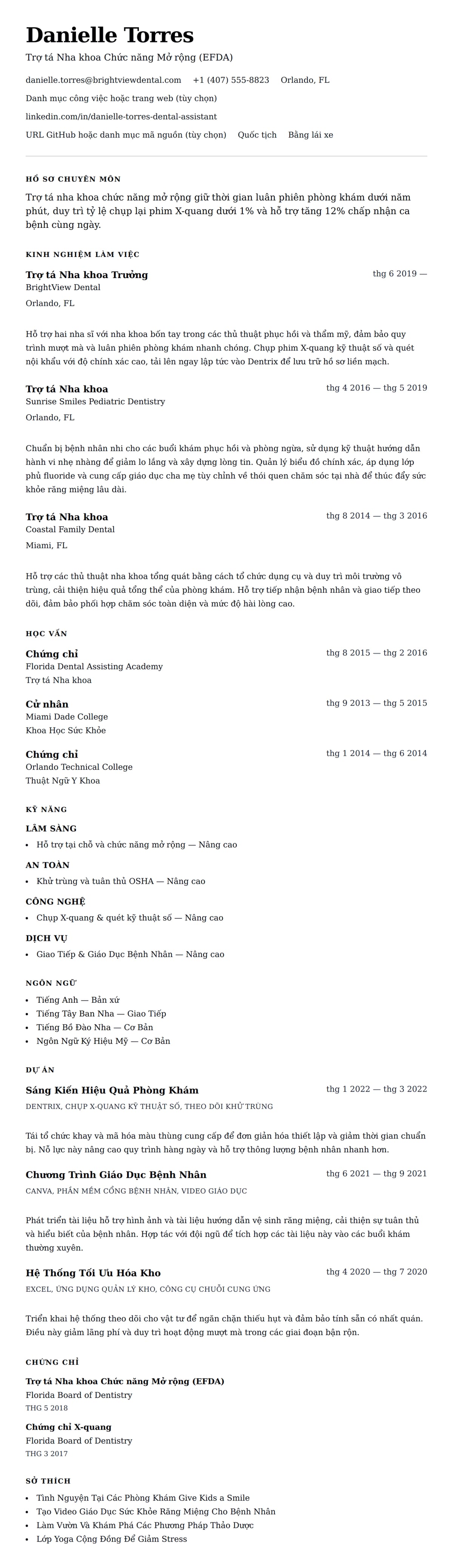 Xem trước CV cho Ví dụ Sơ yếu lý lịch Trợ tá Nha khoa