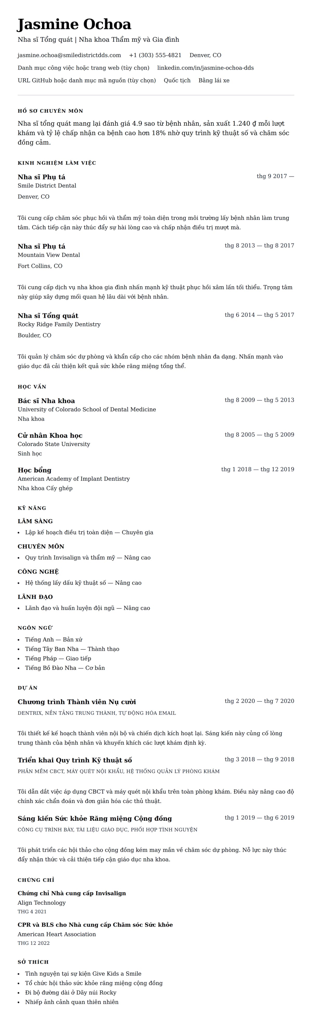 Xem trước CV cho Ví dụ Sơ yếu lý lịch Nha sĩ