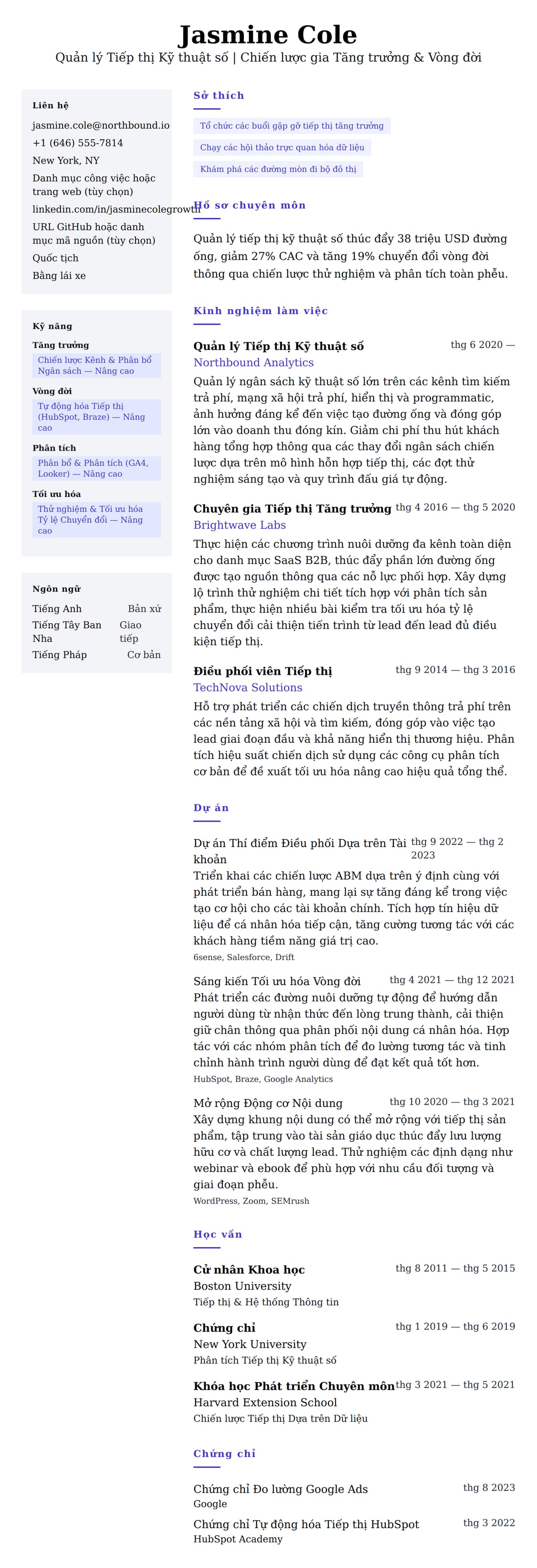 Xem trước CV cho Mẫu CV Quản lý Tiếp thị Kỹ thuật số