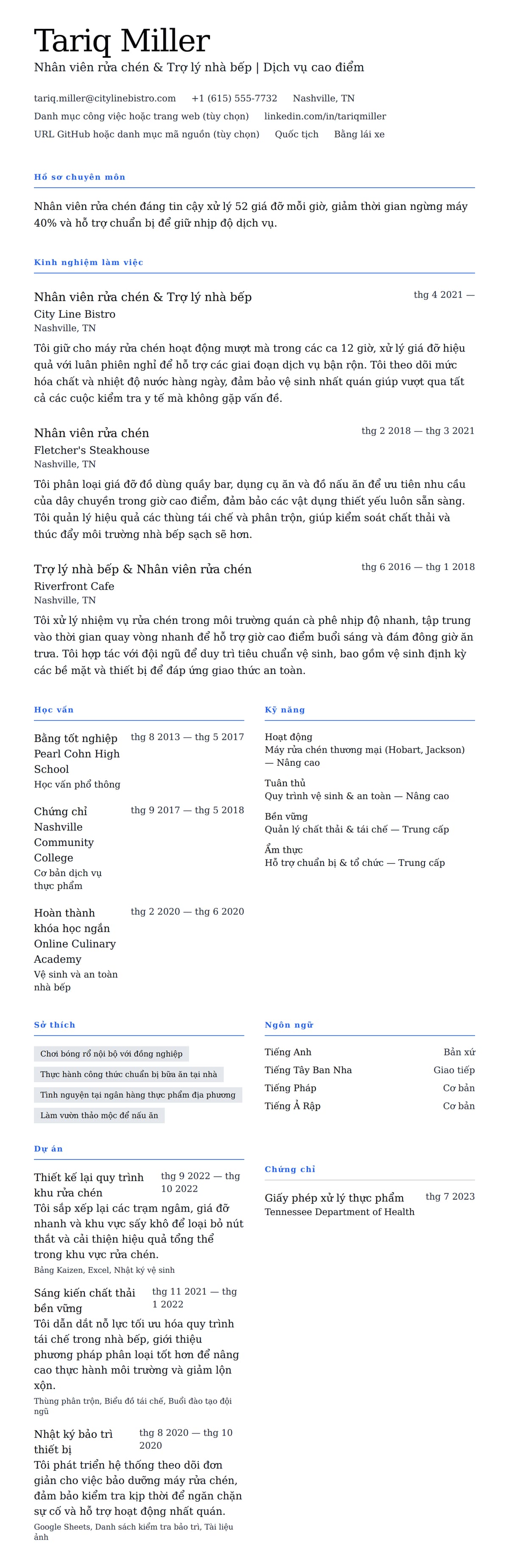 Xem trước CV cho Ví dụ sơ yếu lý lịch nhân viên rửa chén