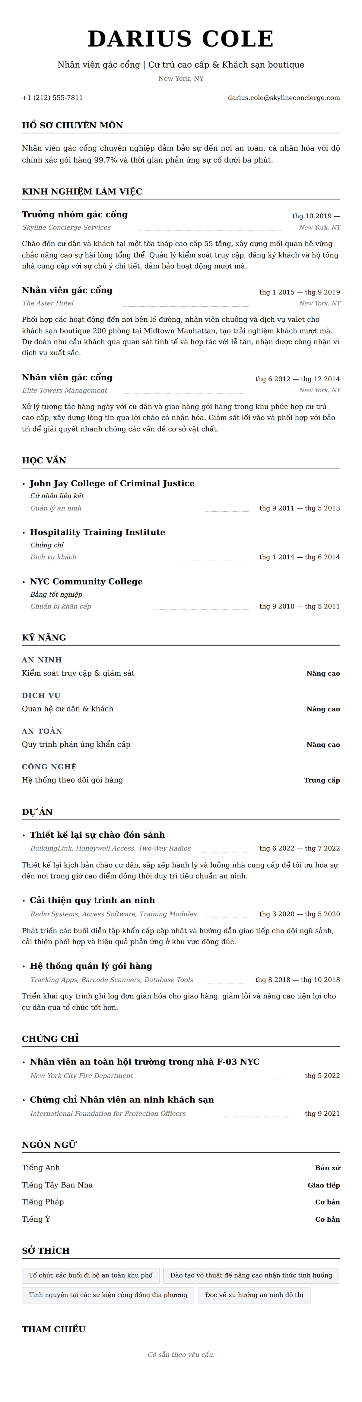 Xem trước CV cho Mẫu sơ yếu lý lịch Nhân viên gác cổng