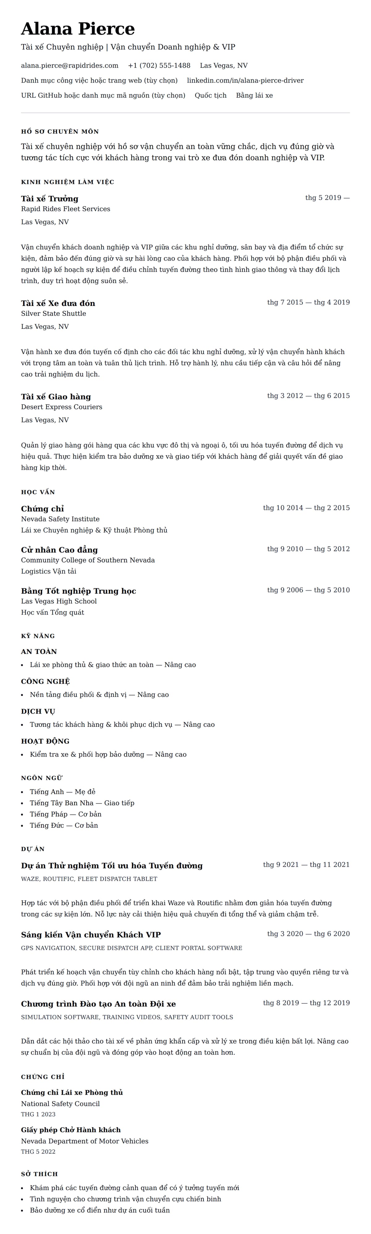 Xem trước CV cho Mẫu Sơ yếu lý lịch Tài xế