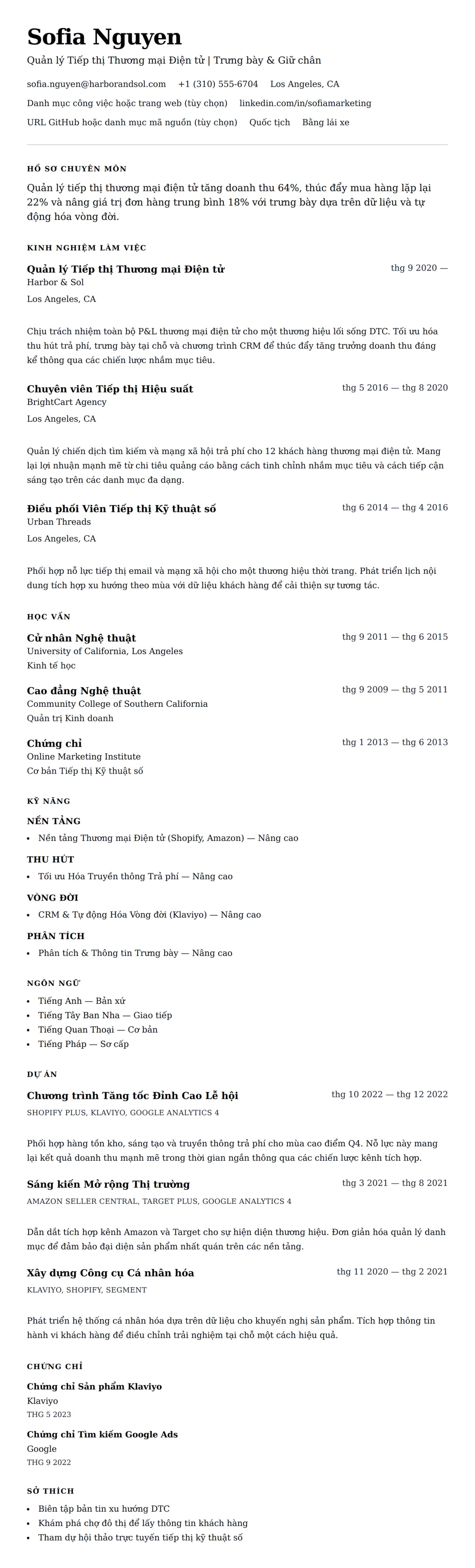 Xem trước CV cho Ví dụ Sơ yếu lý lịch Quản lý Tiếp thị Thương mại Điện tử