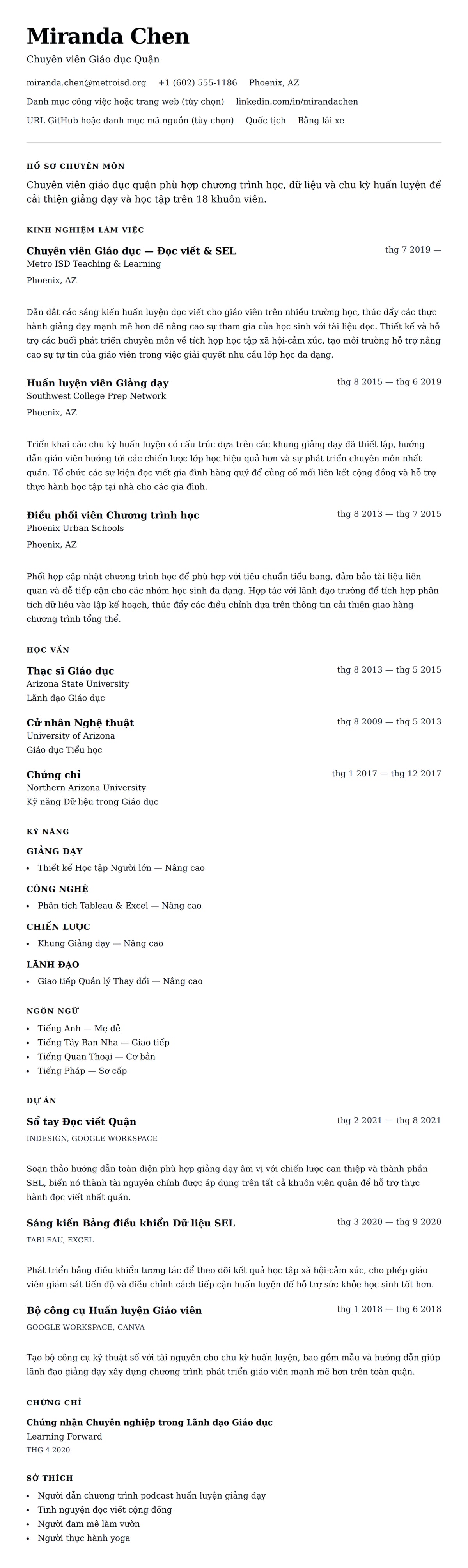 Xem trước CV cho Mẫu Sơ yếu lý lịch Chuyên viên Giáo dục