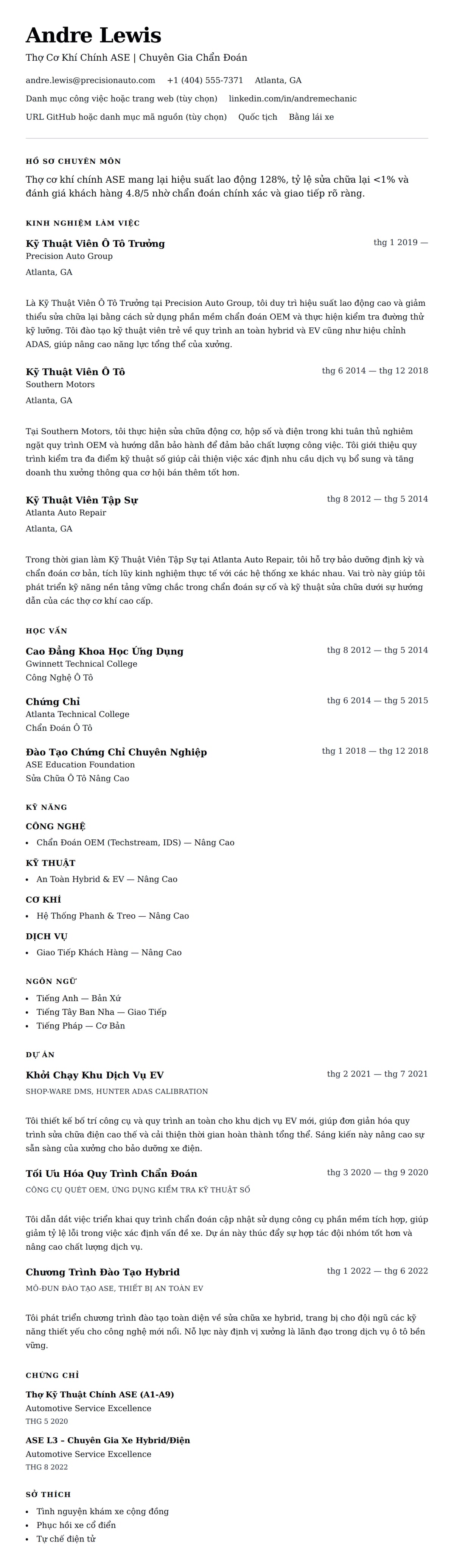 Xem trước CV cho Ví Dụ Sơ Yếu Lý Lịch Thợ Sửa Xe Ô Tô